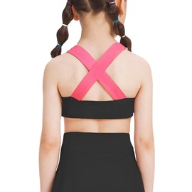 SEAUR Sports Bustier Girls' Fitness Bralette Yoga Bra Crossover Children's Crop Tank Top Quick Drying 2 5-13 Years, Black + Purple