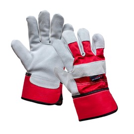 SAFE HANDLER Deluxe Work Gloves | Single Palm Split Leather, 3” Rubber Cuff, Cowhide Leather, Inner Cotton Lining, Rubberized Safety Cuff, Grade A Split Leather, 12 Pairs (24 gloves)