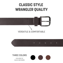 Wrangler Men’s Full Grain Genuine Leather 35mm Thick Casual Belt for Jeans, Pants - Brown, 34