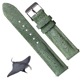 [vinacreations] Stingray Leather Watch Strap Thin Garucha Leather Replacement Watch Band Stingray Thin Band with Wrist Neck Buckle Handmade Flat Thin Strap for Men Slim Men Handmade