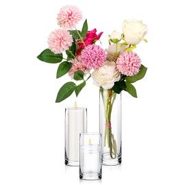 Maxdot Thick Glass Cylinder Vases for Centerpieces Different Sizes, 5", 6", 8" Clear Floating Candle Flower Vases Holder for Wedding Party Table Decor(Classic,3 Pcs)
