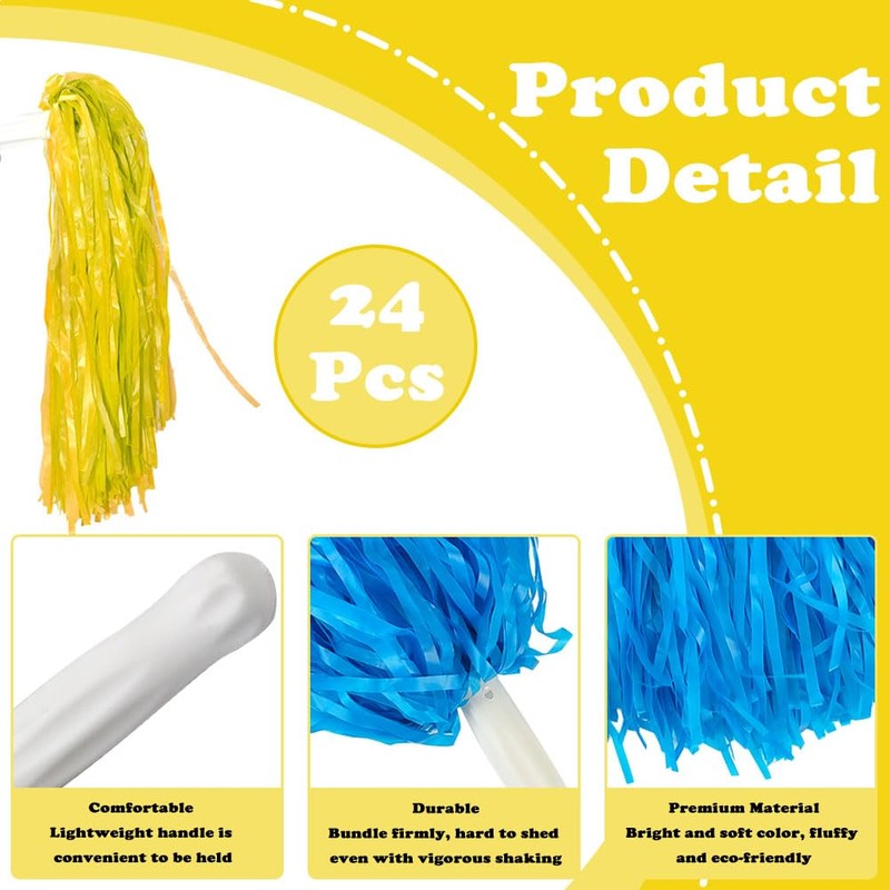 Lovecheer 24PCS Blue and Yellow Pom Poms Cheerleading Plastic Cheer