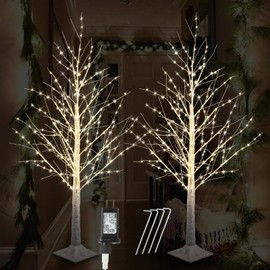 IJG 7FT Lighted Birch Tree 1000 LED Warm White Lights with Twinkle Lights，LED Artificial Tree Light for Indoor Outdoor Home Festival Wedding Party Christmas Decorations
