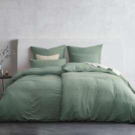 Duvetnova Bed Linen 135 x 200 cm 4-Piece Summer Super Soft Prewashed Microfibre Cotton-Like Oeko-Tex 2 Duvet Covers 135 x 200 + 2 Pillowcases 80 x 80 cm All with Zip Bed Linen Sage Green