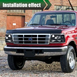 LQI Headlights w/Corner Signal Lamp & Bumper Lamps Compatible with 1992-1996 Ford F150 Bronco/Fit 1992-1997 Ford F250 F350 Smoke Black