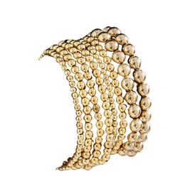 Kysin Chiys Gold Beaded Bracelets Adjusatable 14K Gold Plated Stackable Bracelets Stretch Bead Ball Bracelet Set for Women 3MM 4MM 6MM 8MM Beads Jewelry - 8 Pcs