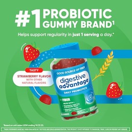 Digestive Advantage Gomitas de fibra prebitica  probiticos para la salud digestiva, gomitas probiticas diarias para mujeres y hombres, suplemento...  