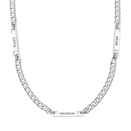 EVE'S ADDICTION Stainless Steel Figaro Chain Engravable Three Name Bar Necklace - Gifts for Dad