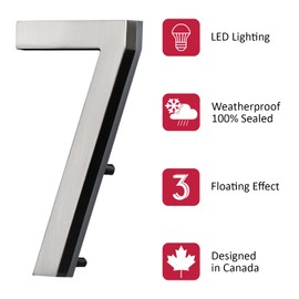 Backlit Illuminated LED House Numbers 5" - Satin Nickel - Address Signs Lighted Plaque - Outdoor/Indoor - Modern - Low-Voltage or 120V - Weatherproof and Corrosion Resistant – Day & Night (#7)