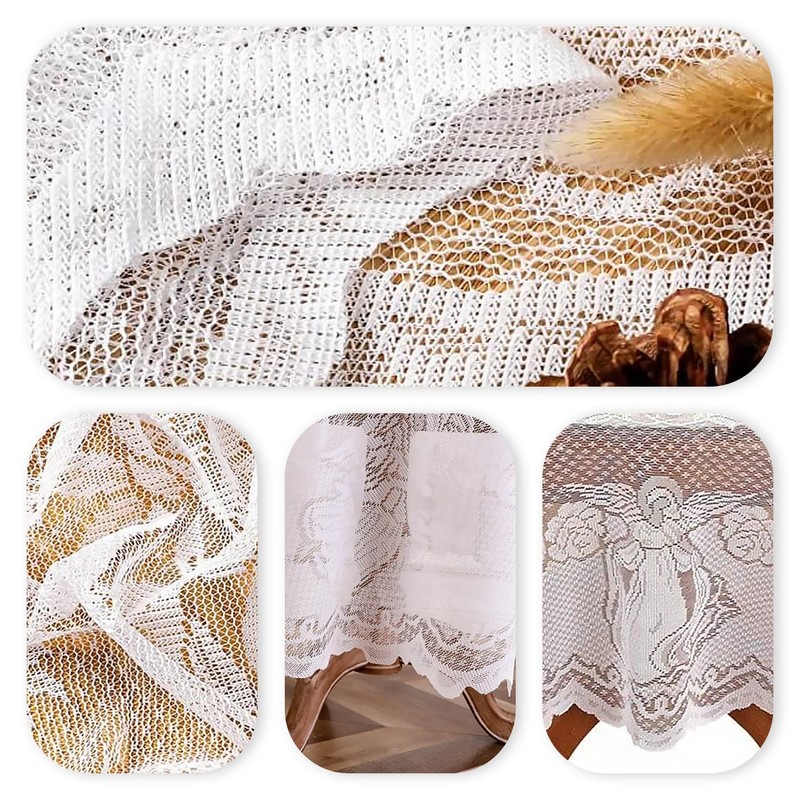 Round Tablecloth, Christmas Lace Angel Snowflake White Table Cover -
