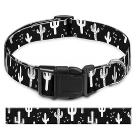 BAYCUFKQ Dog Collar, Cute Pet Collar Adjustable for Medium Dogs, Soft Dog Collars with Quick Release Buckle for Walking Running Black White Cacti