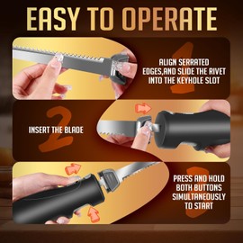 Cordless Electric Knife Easy Slice and Assemble with Storage Case, Serrated Edge Blades Carving Set with Ergonomic Handle and Safety Lock for Turkey, Meat, Bread, Ribs, Fillet and Foam