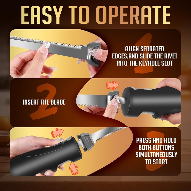 Cordless Electric Knife Easy Slice and Assemble with Storage Case,
