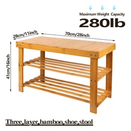 Trau 3 Tier Bamboo Shoe Rack Bench or Bamboo Entry Bench, Wooden Shoe Rack Freestanding Shoe Rack for Indoors Organizer for Entryway Stack able Free Standing Shoe Racks for Indoor Outdoor