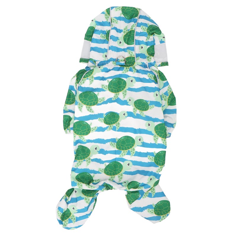Reflective Puppy Raincoat Sea Turtle Pattern Lightweight Breathable Waterproof Pet