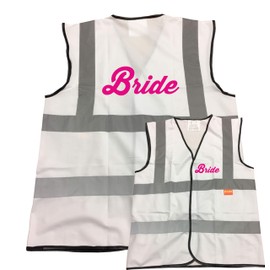 Bride! White Hi Vis Vest -Ideal For Hen Do & Hen Nights Party Or Wedding Medium