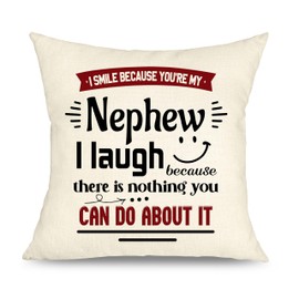 Nephew Gifts from Aunt Uncle Pillow Cases Presents for Nephew I Smile Because You're My Nephew Pillowcases Fun Gift for Nephew Birthday Christmas Daily Decoration Cushion Covers 45x45 cm (Nephew)