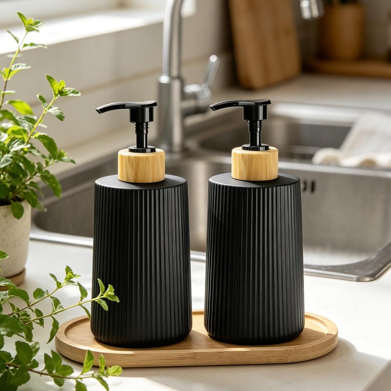 2 Pack Glass Small Soap Dispenser with Tray for Bathroom