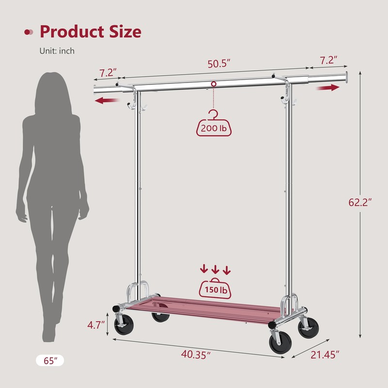Tajsoon Clothes Rack with Cover, Heavy Duty Clothing Rack with
