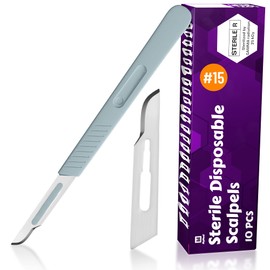 MyMed #15 Disposable Scalpel, Pack of 10 Dermaplaning Blades with Plastic Handle, Scalpel for School Science, High Carbon Steel Dermablade Blades. Individually Wrapped, Sterile
