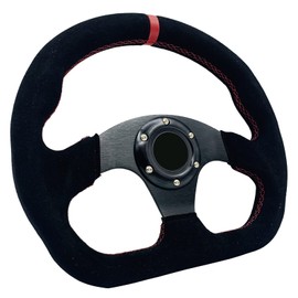 Spaorcco 13"/325mm D-Shaped Racing Steering Wheel Suede Leather Red Stripe Race Style Flat Bottom Steering Wheel with Red Stitch and Horn Button