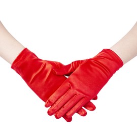 JISEN Women 20s Satin gloves Formal Bridal Banquet Party Wedding Opera Colorful Mitten 9 Inch Red