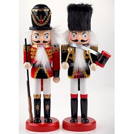 Blue Whale Gifts Tartan Christmas 25cm Nutcracker Figurine Ornaments - Hunter/Drum (Set of 2)