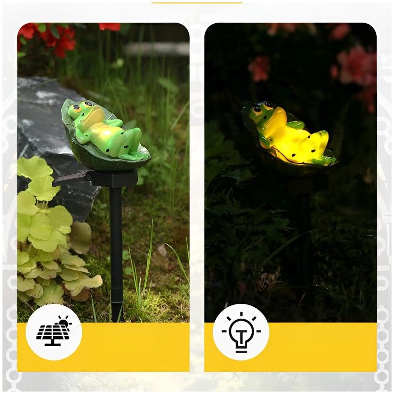 YZYOE Solar Powered Lotus Leaf Frog Light, Garden Decoration Resin