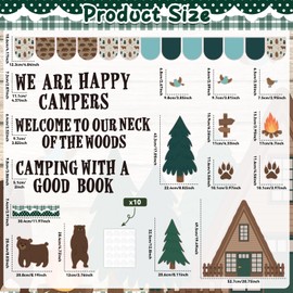 Camping Bulletin Board Classroom Decorations Set Forest Bulletin Board Borders Camp Theme Woodland Animals Bear Paper Cutouts for Summer Camping Day Classroom School Wall Party Decor Supplies