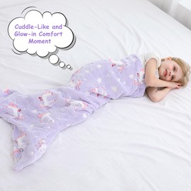 softan Toddler Mermaid Tail Blanket,Kids Mermaid Tail Blanket with Glow in the dark Unicorn & Stars,Little Mermaid Gifts for Girls - 17" x 39"