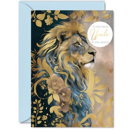 Uncle Birthday Card - Majestic Gold Lion - Beautiful Happy Birthday Card for Uncle from Niece Nephew, 5x7 Inch Male Men Bday Golden Greeting Cards