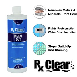 Rx Clear Metal Out | Prevent Staining, Discoloring and Scale Buildup on Surfaces | Chelate Complex Minerals from Swimming Pools | Strong Concentrated Formula | 1 Quart Bottles | 6 Pack