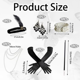 FDRJKN 1920s Accessories for Women, Great Gatsby Flapper Headband with Pearl Bracelet, Vintage Earrings, Black Gloves, and Accessories for Roaring 20s Party, Gatsby Themed Events, and Costume Dress