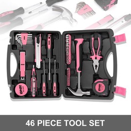 DNA MOTORING Pink 46 PCs Home Tool Set Electonic Repair Precision Screwdriver Voltage Tester Hammer Plier DIY Kit (TOOLS-00014)
