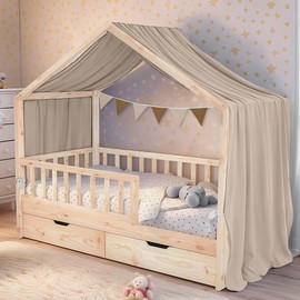 ToxyJopy House Bed Canopy Made of 100% Muslin Cotton - Handmade House Bed Decoration with Fabric Curtain for Children's Room - Bed Canopy for Girls and Boys