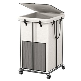 40 Gal Large Laundry Hamper with Lid, Rolling Laundry Basket with Wheels, Oxford Fabric Dirty Clothes Hampers with Removable Laundry Bag & Metal Frame for Bedroom, Laundry Room, Bathroom, Dorm(White)