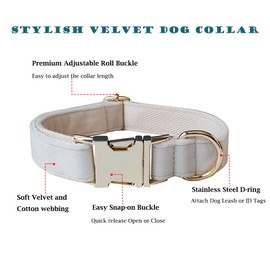 JiangYanus Dog Collar and Leash Set, Velvet Dog Leash and Collar Set with Quick Release Metal Buckle Adjustable for Small Medium Large Dogs Walking Training and Wedding Birthday or Christmas Party