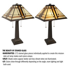 Lavish Home Tiffany-Style Table Lamp – Mission-Design Art Glass Lighting with 2 LED Bulbs Included – Vintage-Look Handcrafted Room Décor