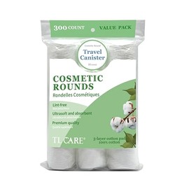 TL Care Redondas de algodón (300 unidades) con recipiente de viaje, sin pelusas, ultra suaves y absorbentes, almohadillas de algodón de 3 capas para e