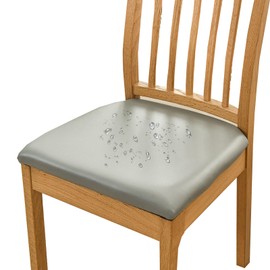 HOMECOVER Dining Room Chair Seat Covers Set of 2 Waterproof Chair Covers, PU Leather Chair Cover Seat Surface Removable Stretch Dining Room Chair Seat Covers for Dining Room Chairs Set of 2 Grey