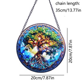 Tree of Life Stained Glass Window Hanging, Round Nature Art Wall Decor Suncatchers for Windows, Gifts for Women, Grandma, Housewarming | Vibrant Colors, Indoor/Outdoor Décor (Color-3)