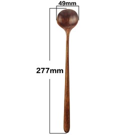 Long Soup Spoons, 1 Pieces Korean Style 11 Inches 100% Natural Wood Long Handle Round Spoons for Soup Mixing Stirrer Kitchen Tools Utensils