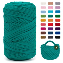 Uiopa Peacock Blue T-Shirt Yarn, 400g/120m Elastic Fabric Crochet Cloth T Shirt Yarn, Chunky Hand Knitting Yarn for Crocheting Bags/Baskets/Rugs, Home Decor, DIY Crafts