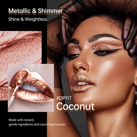 Depuplum Nude Lipsticks for Women Metallic Lipstick Long Lasting Non Stick Cup Lip Gloss, Shimmer Lightweight Hydrating Full Coverage Lip Color, DP117 Coconut
