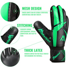 Malker Goalkeeper Gloves Football Gloves with Super Grip Palms Non-slip Abrasion-resistant Latex Palm Double Layer Wristband Protection Soccer Goalie Glove for Kids Youth Adult Green Size 7