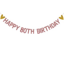 HAPPY 80TH BIRTHDAY Banner,Pre-Strung,Rose Gold Paper Glitter Party Decorations for 80 Years Old 80TH Birthday Party Supplies Letters Rose Gold ZHAOFEIHN