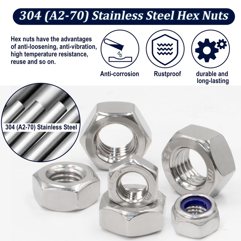 ZQZ 360 Pack Metric Hex Nuts & Locknuts Assortment Kit，M3