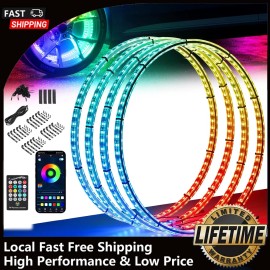 Gearzaar Set of 4 15.5'' RGB Wheel Ring Lights LED Light For Truck Car Rim Light APP 12V