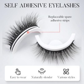 Moonboat Self-Adhesive False Eyelashes, No Lash Glue Needed, Body Heat Activated Press on Lashes, Reusable Self Adhesive Eyelashes, Waterproof, Lightweight, Suit for Heavy Makeup (3DF009 Thick Edition)