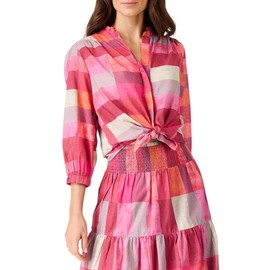NIC+ZOE Women's Sunset Plaid Cotton Girlfriend Shirt, Pink Multi